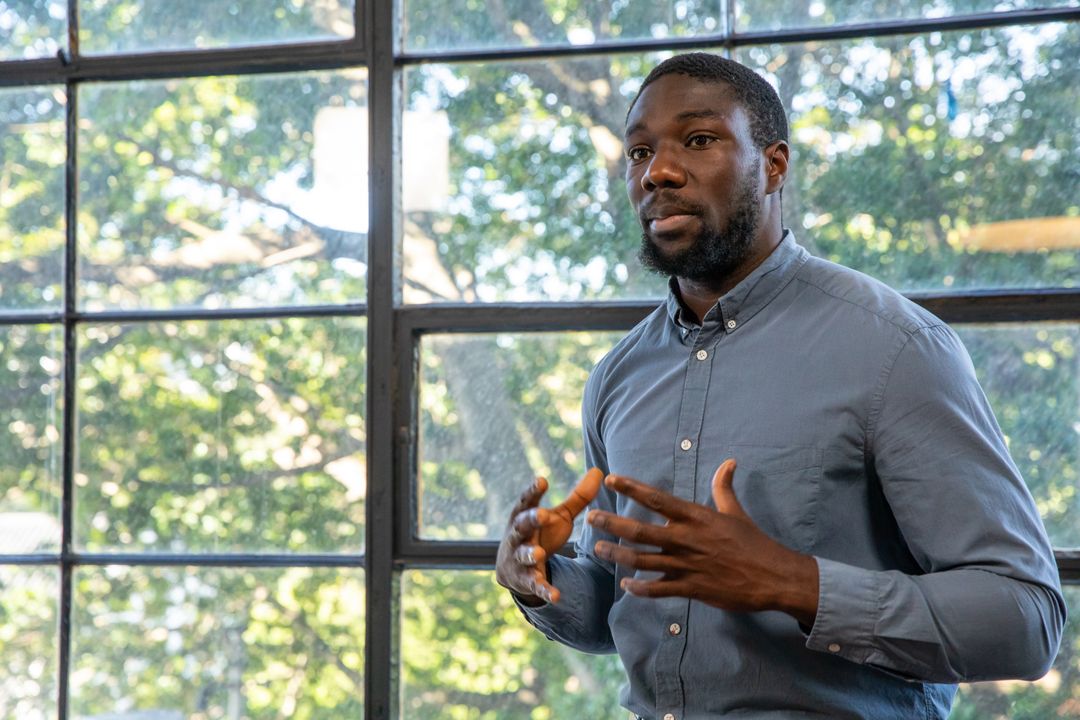 Professional Presentation in Sunlit Workspace