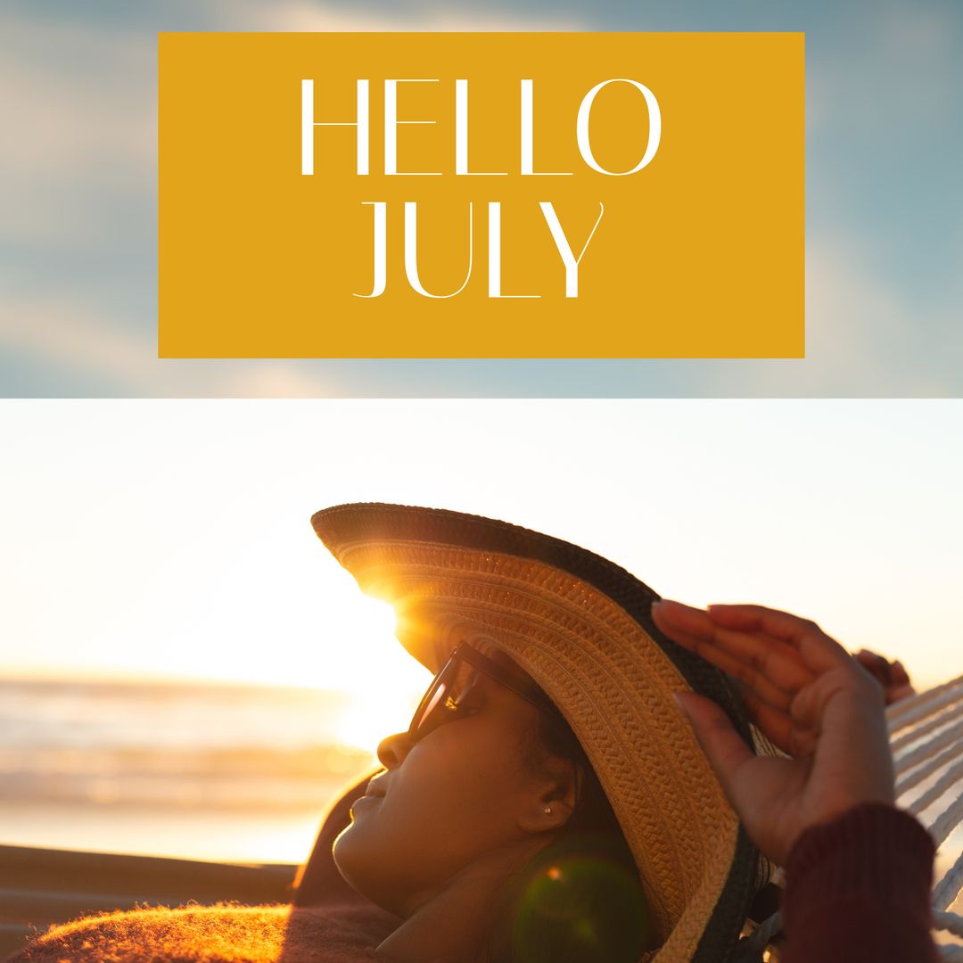 Relaxing under Sunlight with Hello July Text