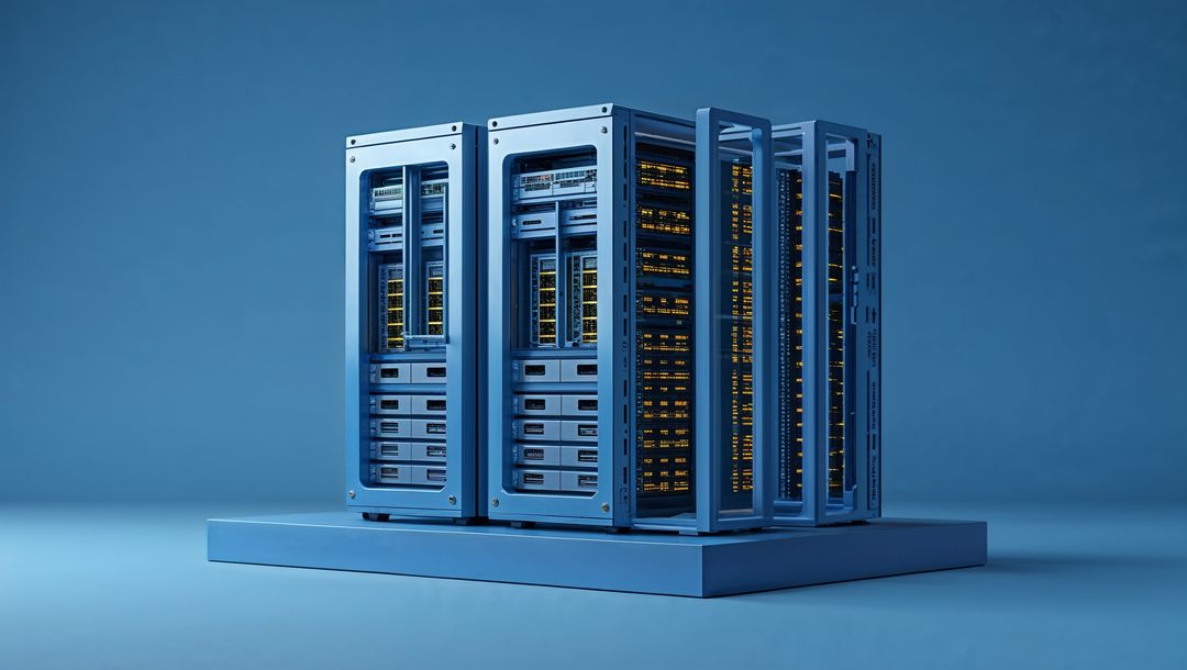 Server racks with led lights in modern data center environment for website designs