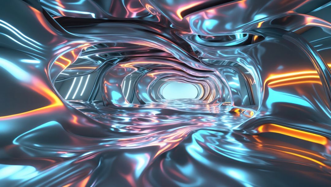 Futuristic Metallic Tunnel with Neon Highlights