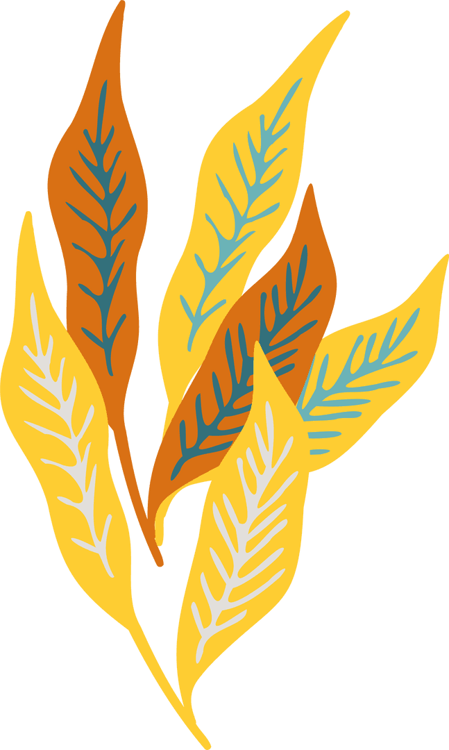Stylized Yellow and Orange Leaves on Transparent Background