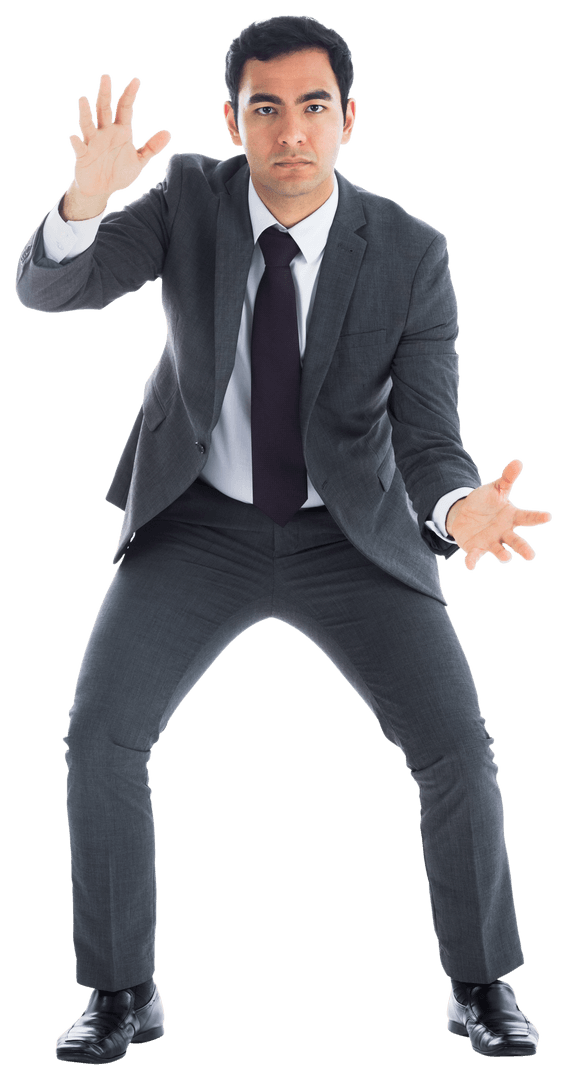 Focused Asian Businessman in Suit on Transparent Background