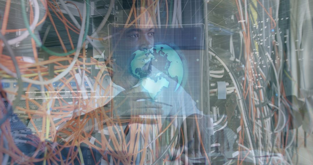 Digital Innovation Concept with Businessman and Global Technology Overlay