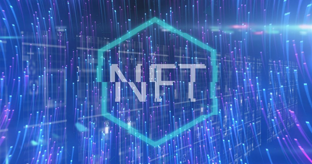 NFT Concept with Digital Light Trails and Data Elements