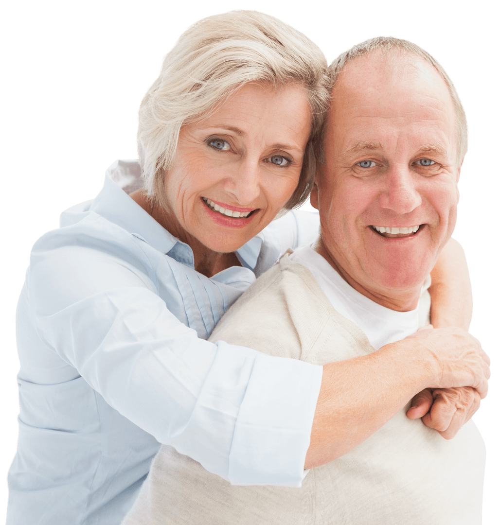 Happy Mature Couple Embracing and Smiling Isolated on Transparent Background