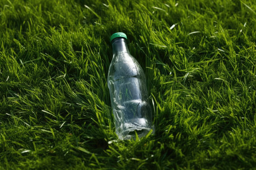 Glass bottle with green top on grass background, created using generative ai technology - Free Images, Stock Photos and Pictures on Pikwizard.com