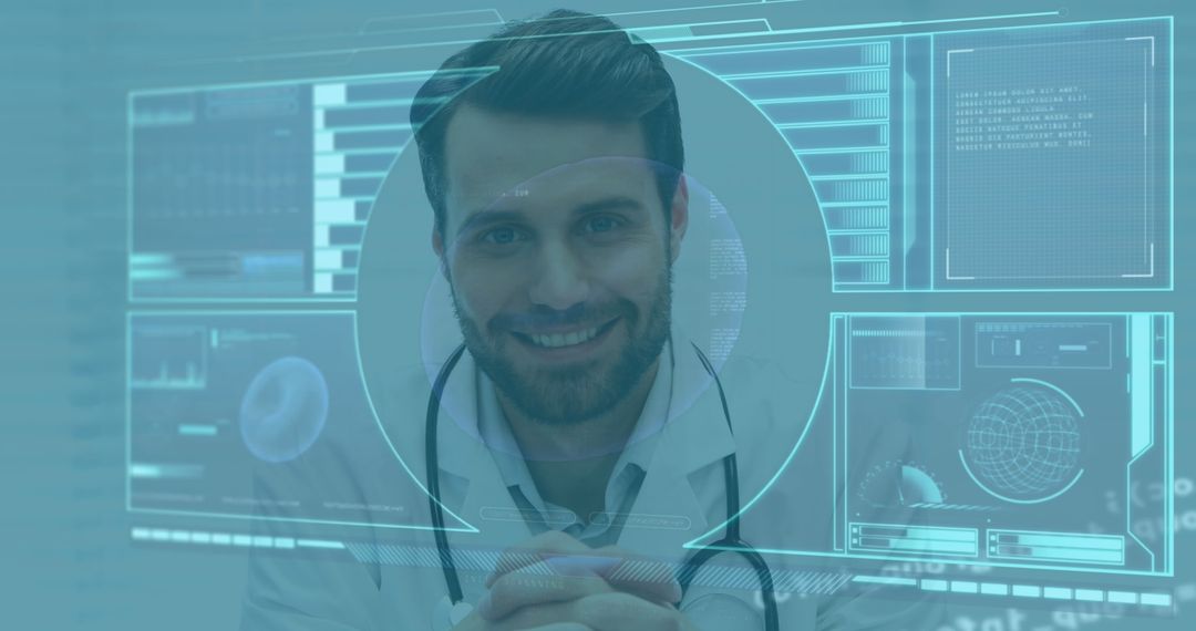 Smiling Doctor with Digital Interface for Medical Technology