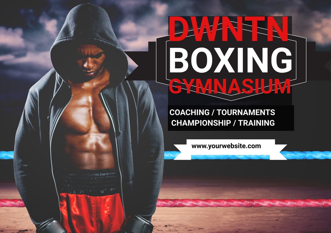 Serious Male Boxer in Hoodie Promoting Boxing Gym - Download Free Stock Templates Pikwizard.com