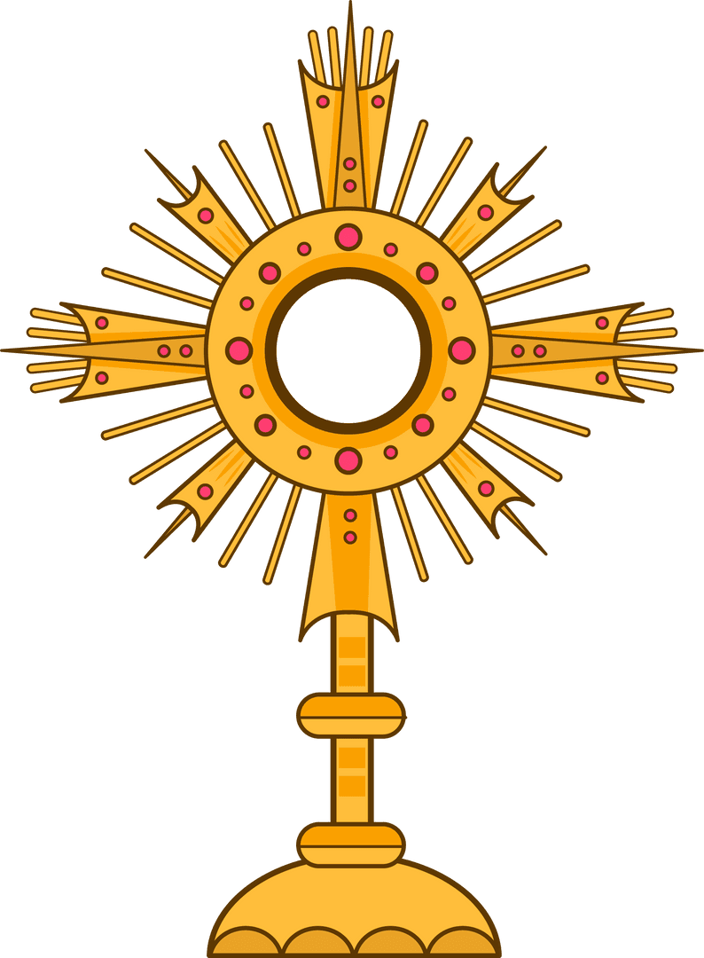 Golden Monstrance with Sunburst and Jewels on Transparent Background