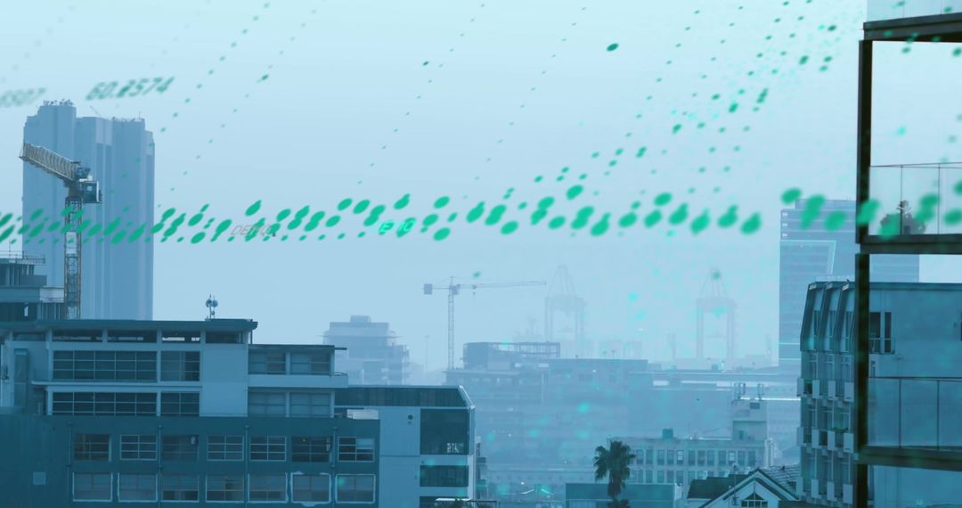 Digital Data Stream Flowing Through Modern Urban Cityscape