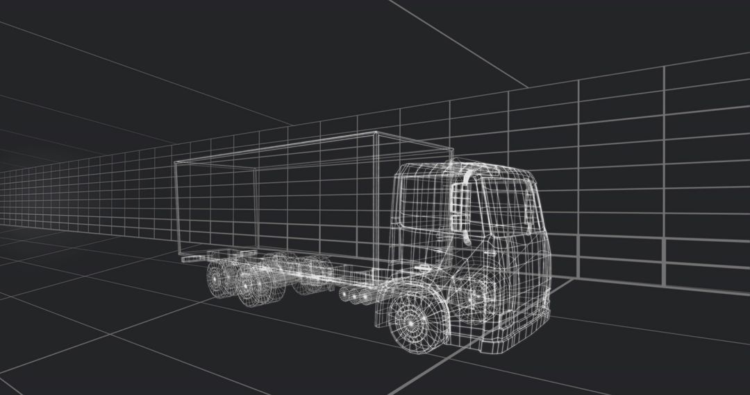 Wireframe Cargo Truck in Virtual 3D Architectural Space