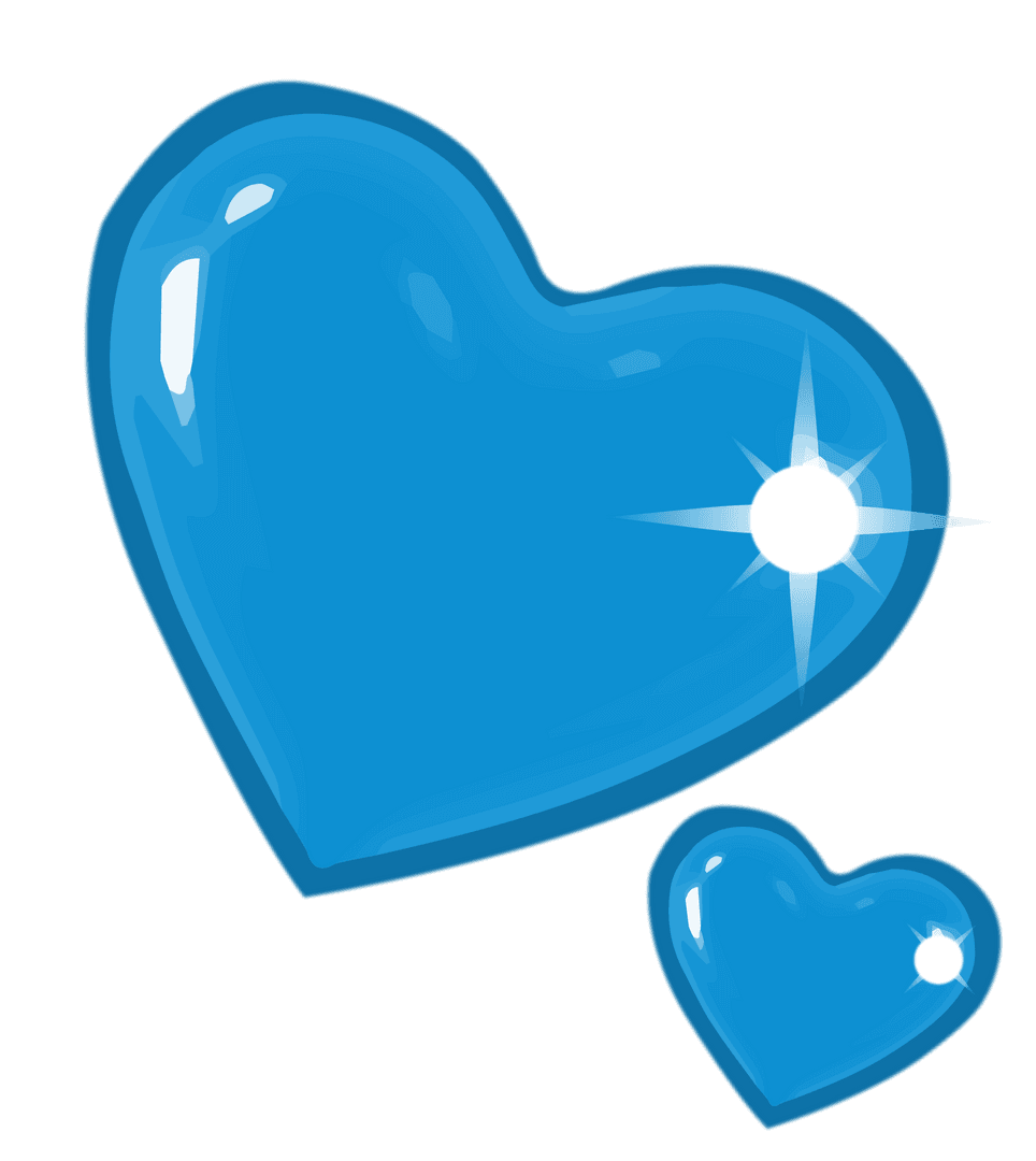 Sparkling Blue Hearts with Gloss on Transparent Background