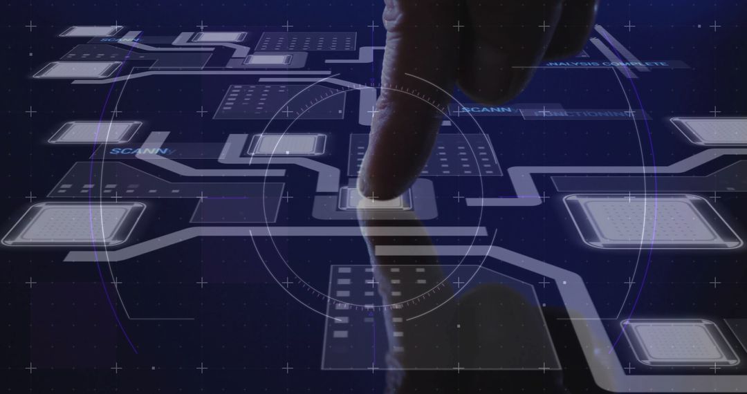 Finger Interacting with Futuristic Data Processing Interface