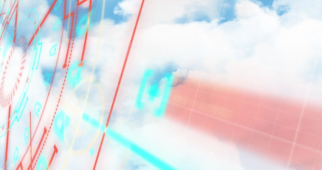 Neon Digital Scanner Interface on Cloudy Background Concept