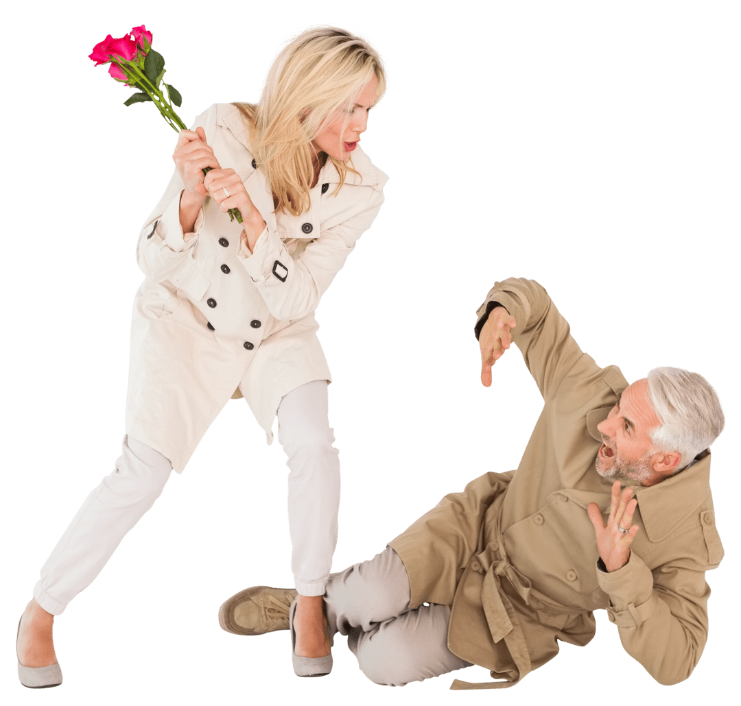 Transparent Quarrelsome Couple with Rose Bouquet