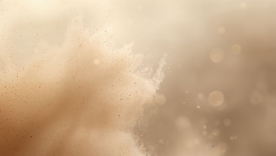 Beige Powder Plume Exploding into Fine Particles with Soft Bokeh and Grainy Texture