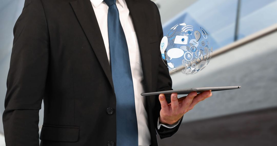 Businessman Innovatively Managing Digital Networking with Tablet