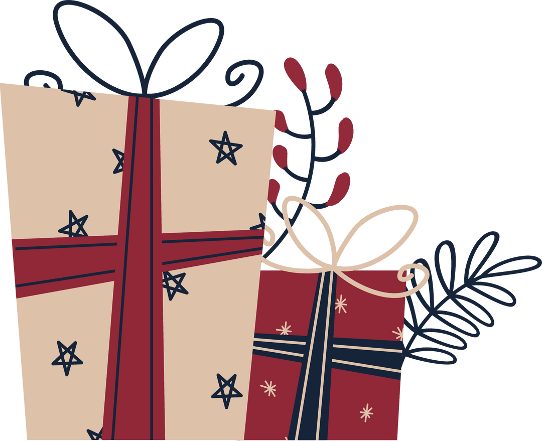 Transparent Decorative Gift Boxes with Leaves in Festive Flat Design