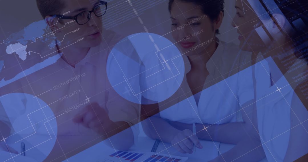 Team Collaborating on Digital Infographic Overla