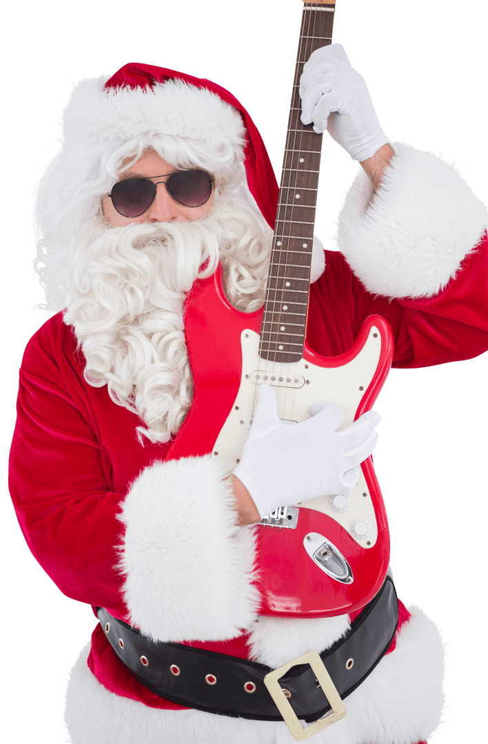 Santa Claus Playing Electric Guitar Transparent Background