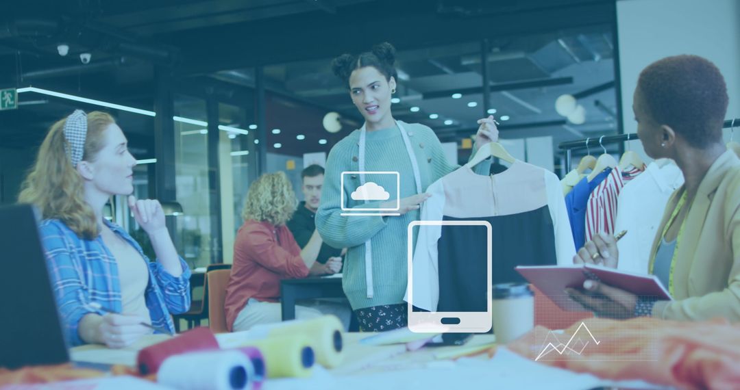 Fashion Designers Collaborating with Digital Tools in Office Setting