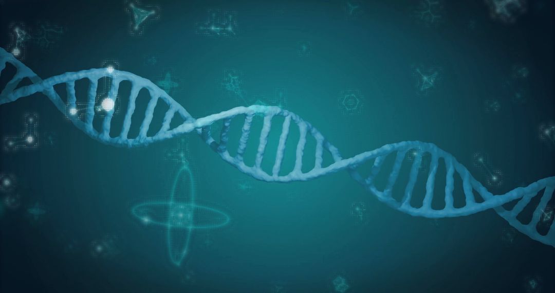 Abstract DNA Double Helix with Glowing Molecular Icons