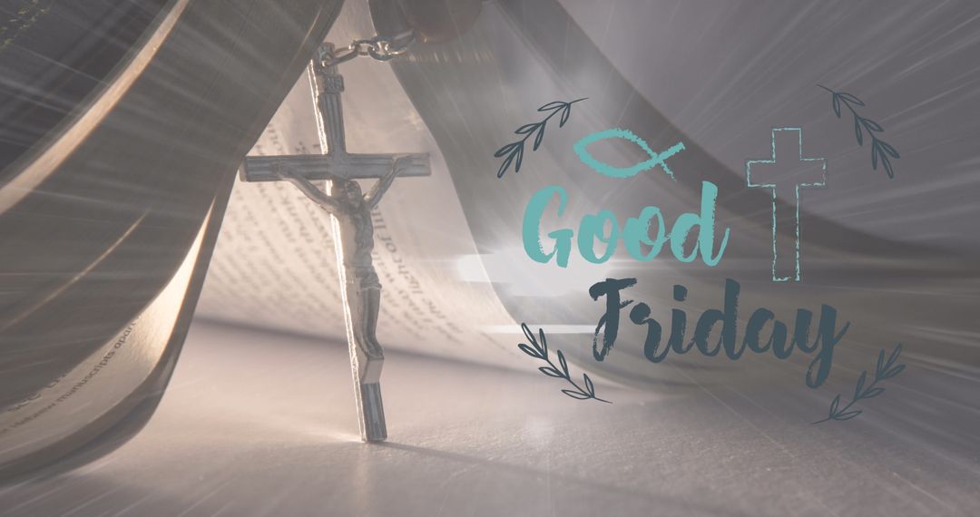 Good Friday Cross and Bible with Light Rays