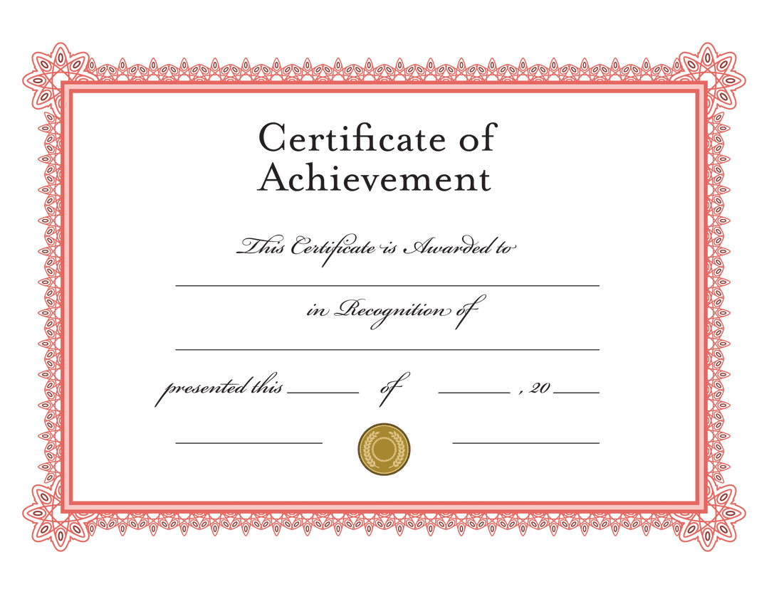 Transparent Certificate of Achievement with Red Frame on Blank Template