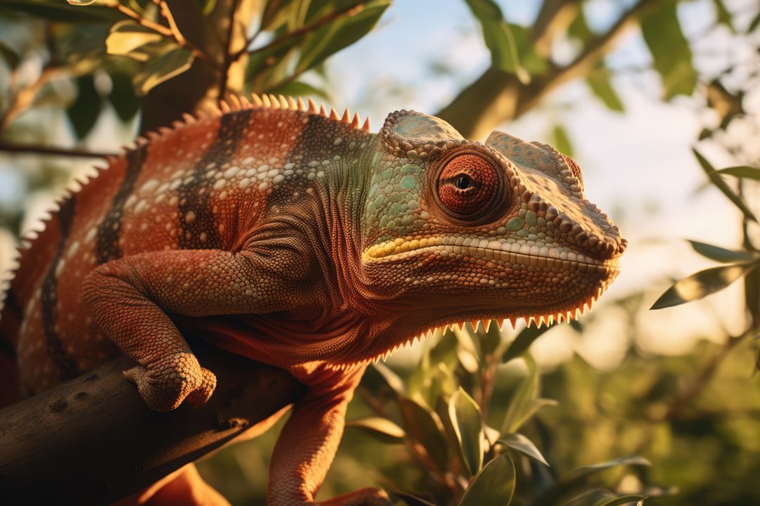 Close-Up of Colorful Chameleon in Natural Habitat - Free Images, Stock Photos and Pictures on Pikwizard.com