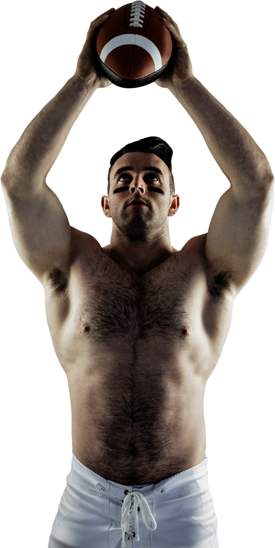 Shirtless American Football Player Lifting Ball On Transparent Background - Download Free Stock Images Pikwizard.com