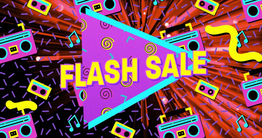 Retro Flash Sale Banner with Vibrant 80s Graphics