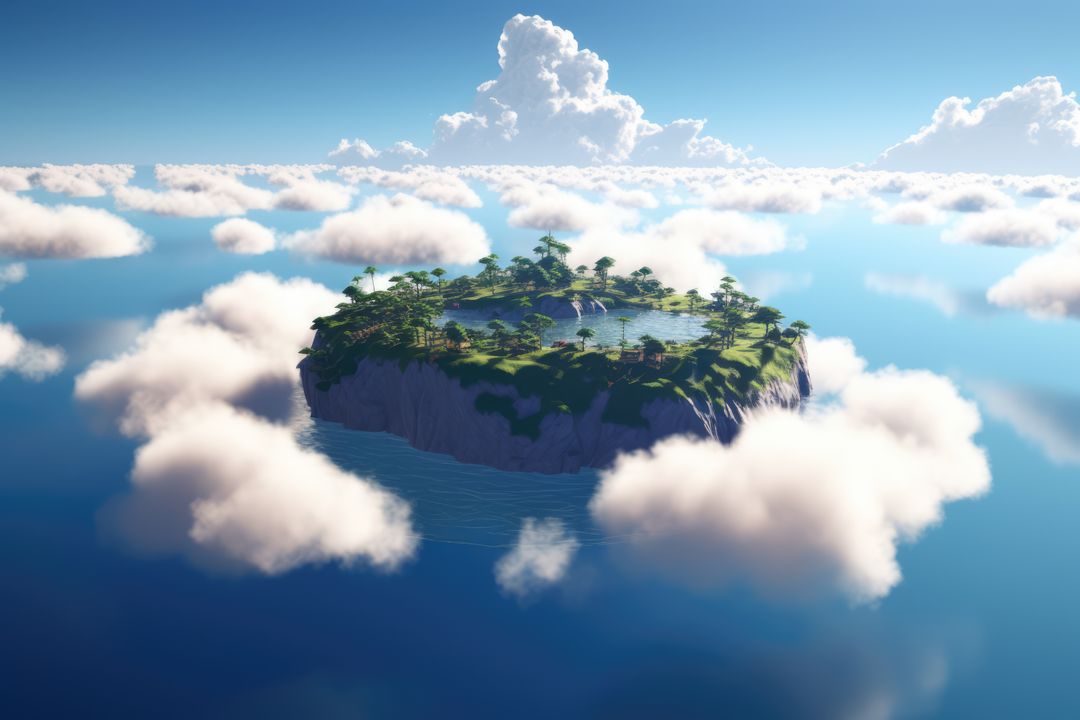 Island in the sky with lake and greenery, created using generative ai technology - Free Images, Stock Photos and Pictures on Pikwizard.com