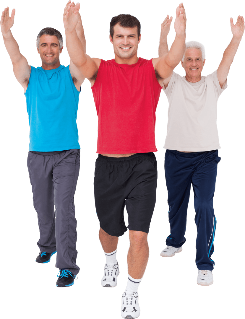 Diverse Men Exercising with Transparent Background