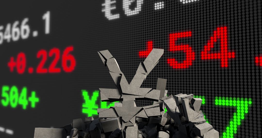Yen Symbol with Stock Market Data on Breaking Blocks