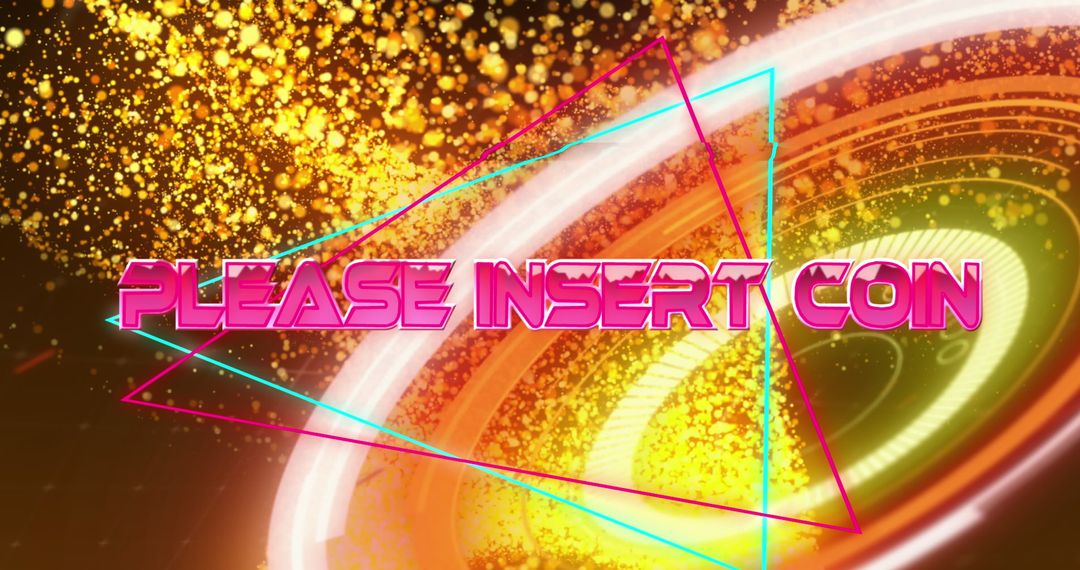 Retro Arcade Please Insert Coin Neon Banner With Digital Waves