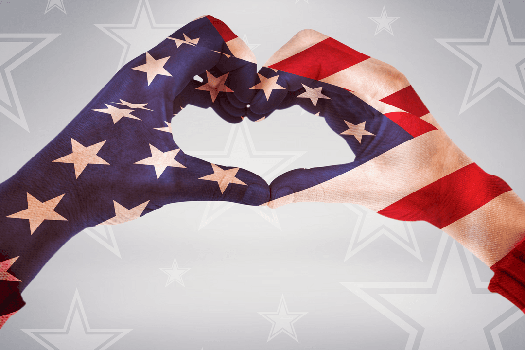 Patriotic USA Flag Heart Hands Concept on Transparent Background