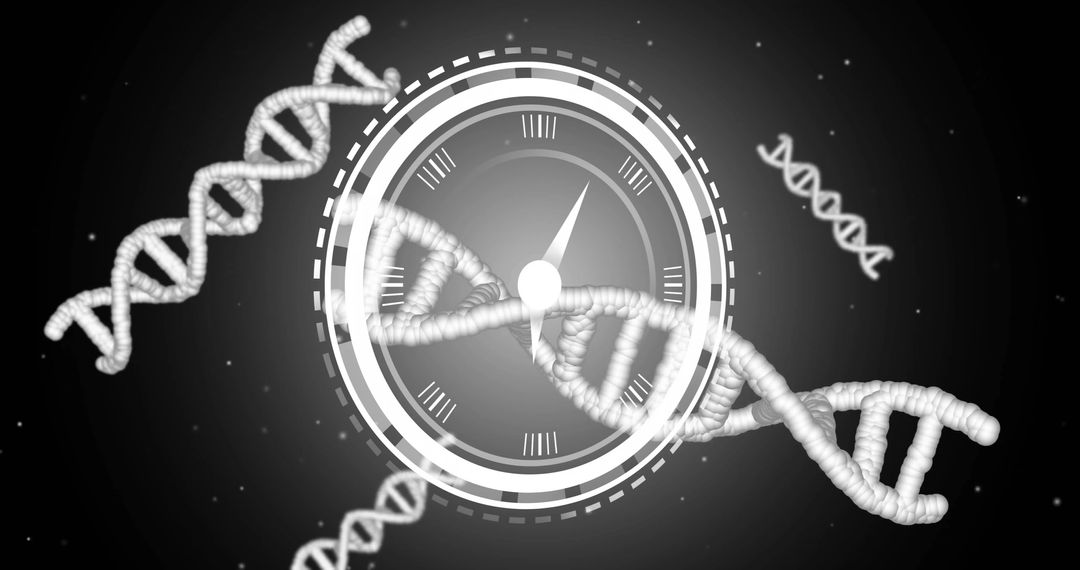 DNA Strands Entwined with Clock Symbolizing Genetic Research and Time