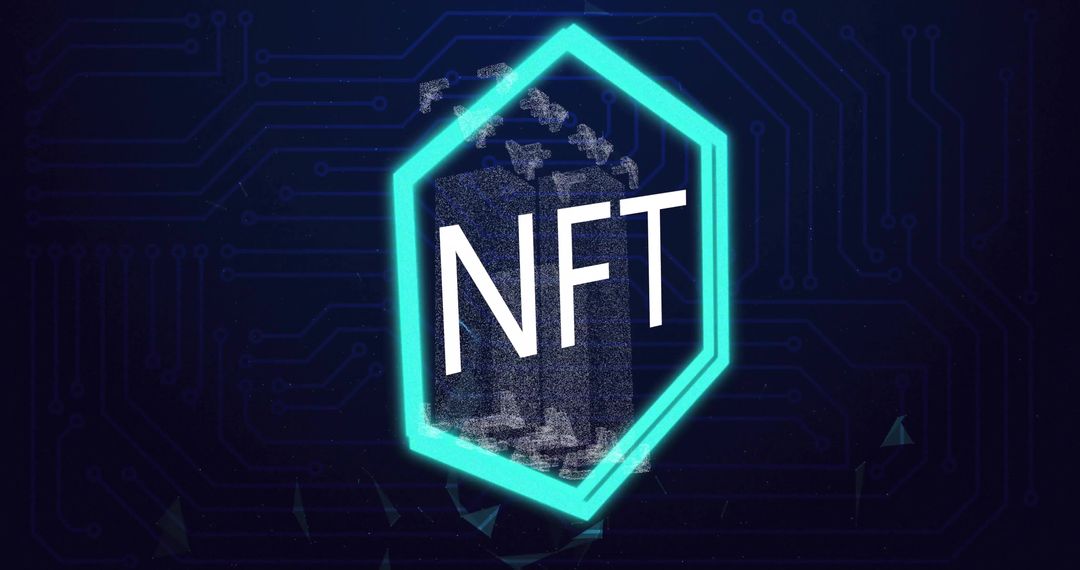 Futuristic NFT Digital Art on Blue Blockchain Background