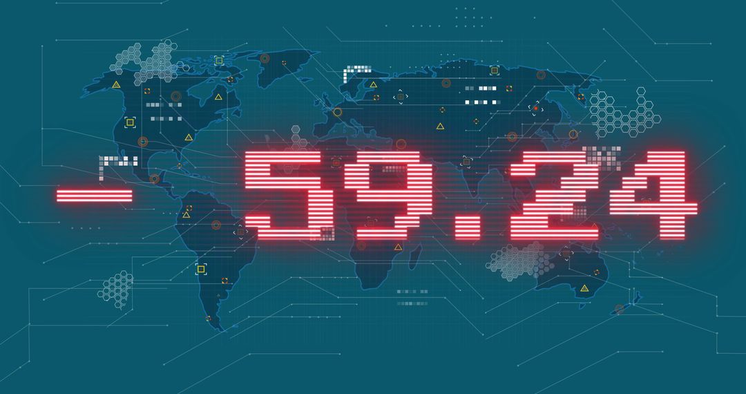 Illuminated Red Data Display Over Digital World Map