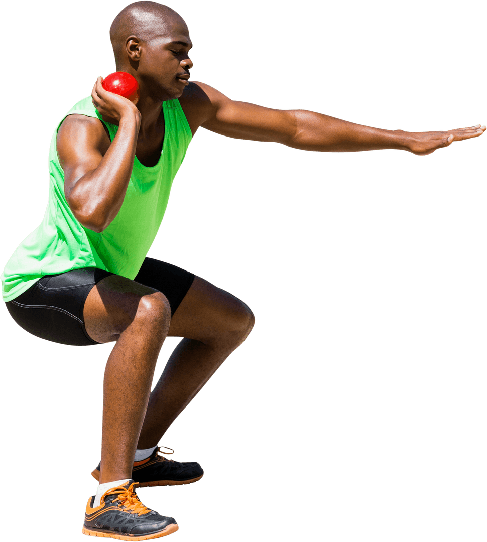 Athlete Preparing for Shot Put Throw on Transparent Background