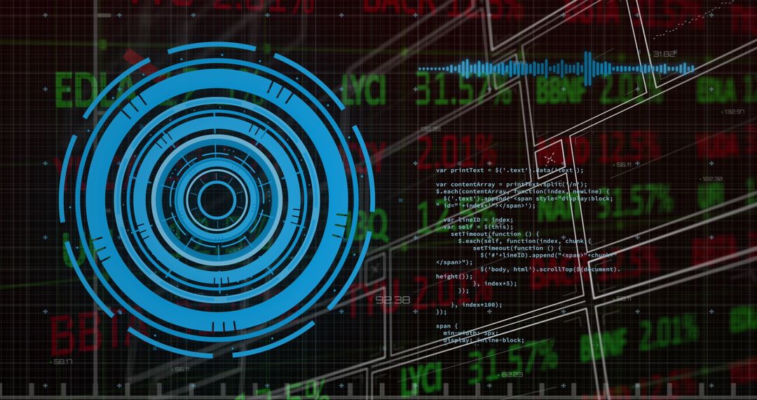 Digital Interface with Financial Data and Technology Symbols