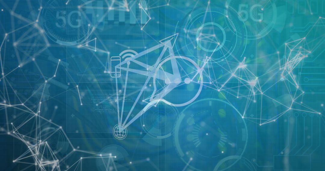 Futuristic Network Diagram with 5G Technology Symbols