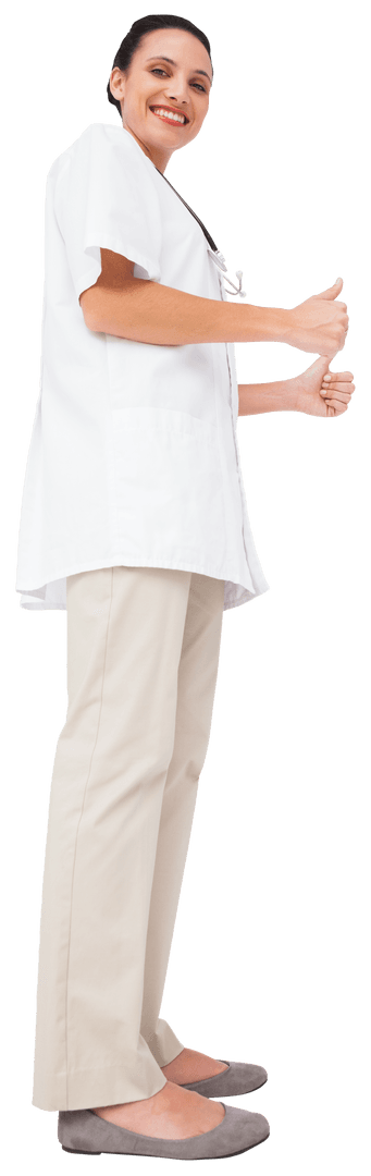 Smiling Nurse Giving Thumbs Up on Transparent Background