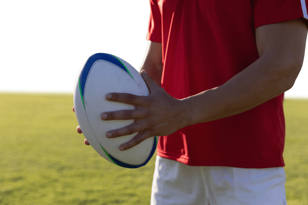 Transparent View of Rugby Player Holding Ball on Field