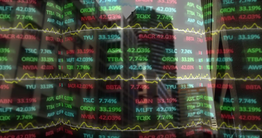 Dynamic Financial Data Flow Over Urban Skyline