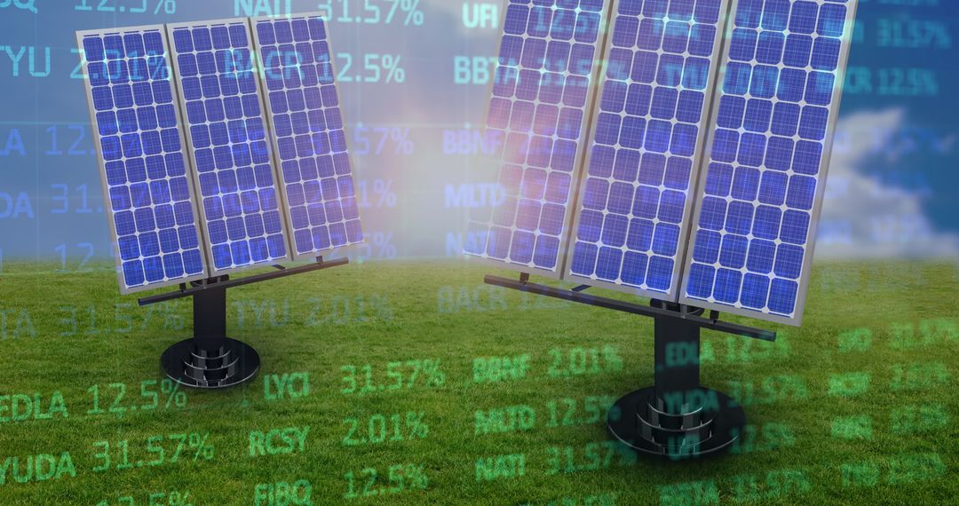 Solar Panels with Digital Financial Data Overlay