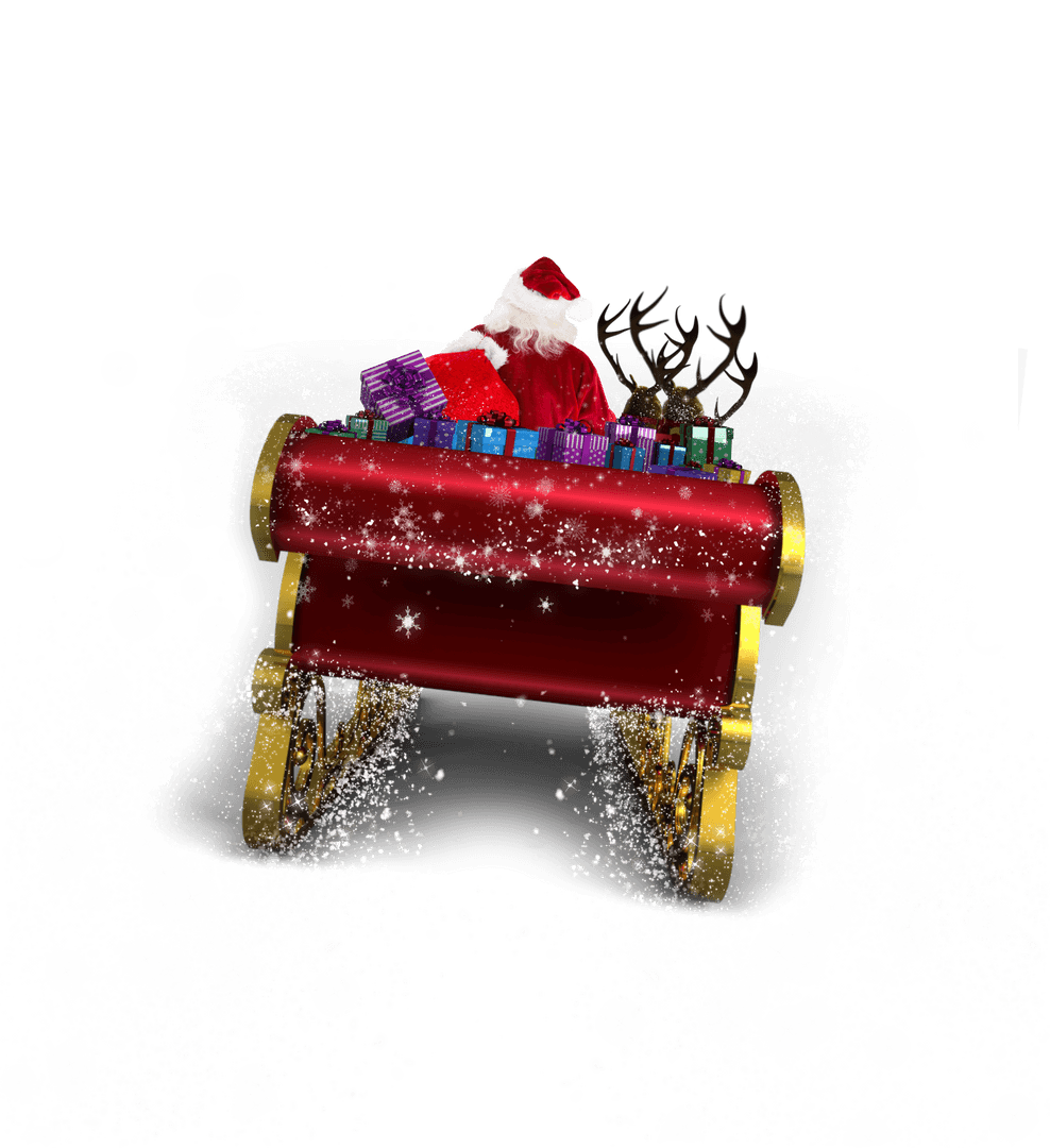 Santa Claus in Sleigh with Presents on Transparent Background