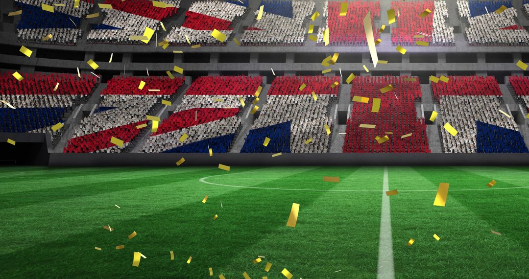 Gold Confetti Falling in Stadium with UK Flag Seat Design