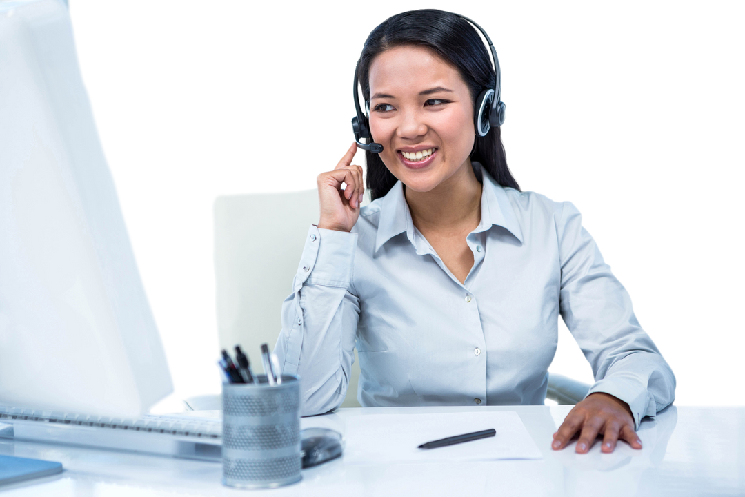 Smiling Businesswoman with Headset and Transparent Background - Download Free Stock Images Pikwizard.com