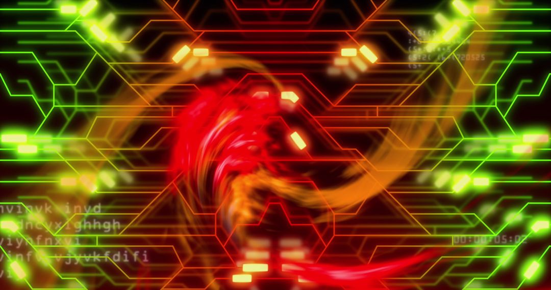 Neon Lights and Digital Data on Circuit Board